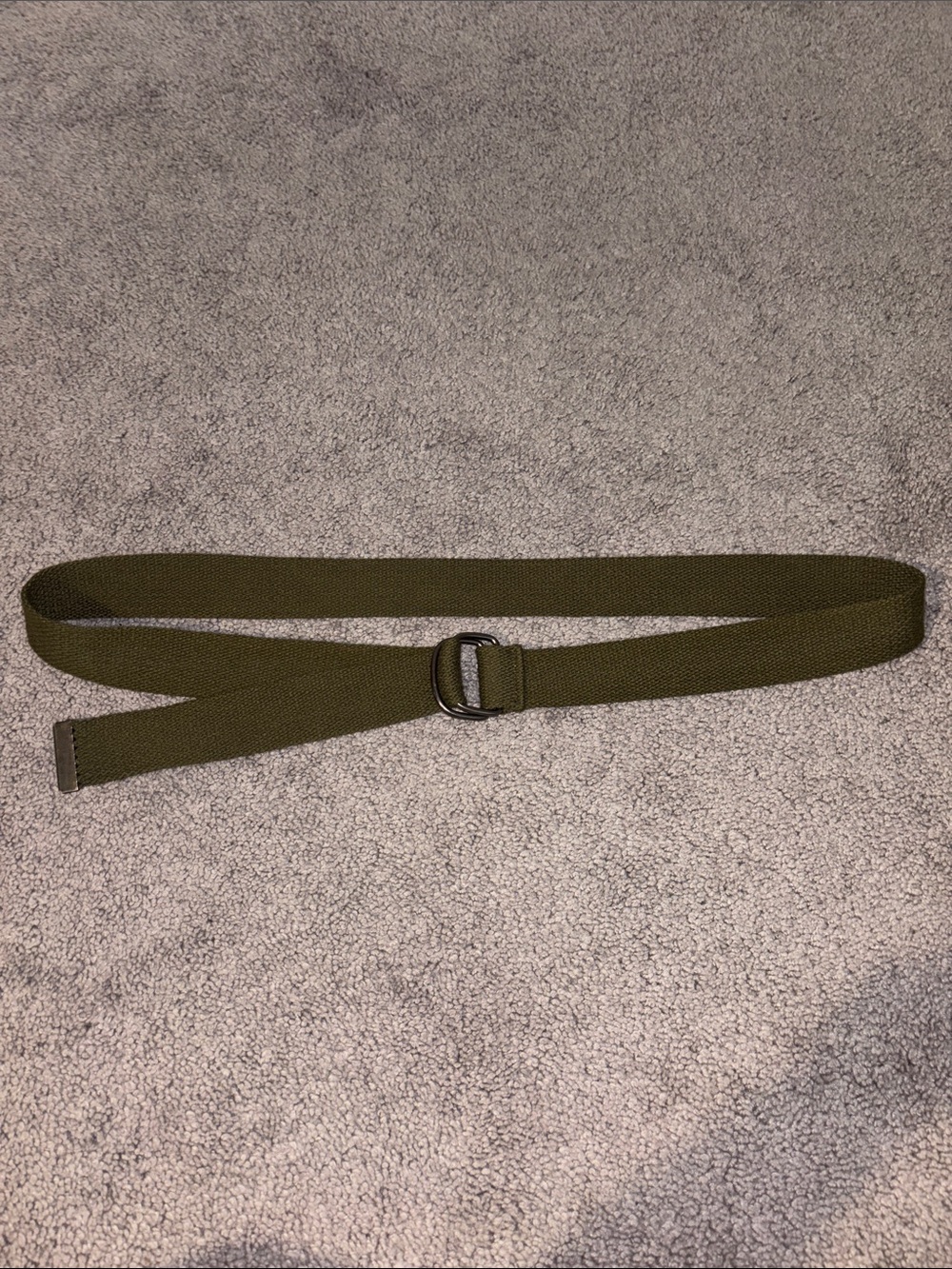 Olive Green Webbing Belt with D-Ring Closure